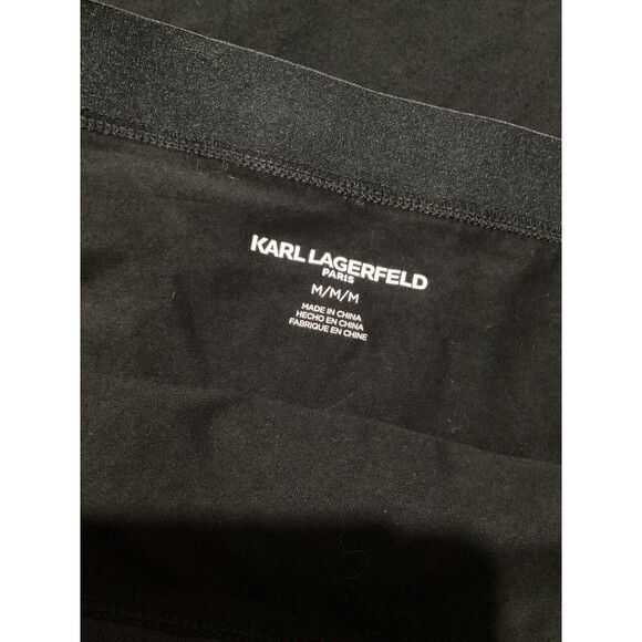 Karl Lagerfeld Black A-Line Stretch Knee Length Skirt Logo Elastic Waistband M - Picture 4 of 5
